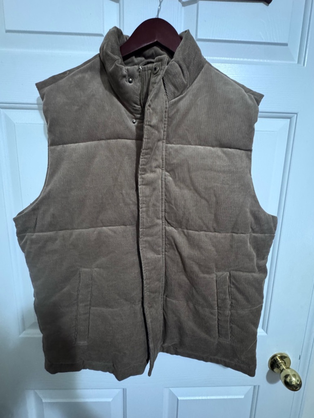 Corduroy Quilted Puffer Vest in Taupe